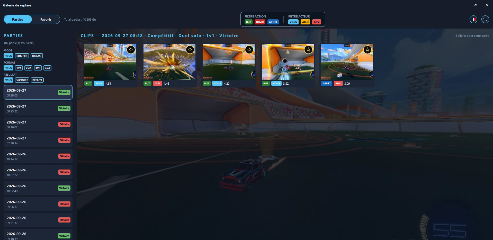 Galerie de replays : toutes les actions marquantes d'une partie, classées par type