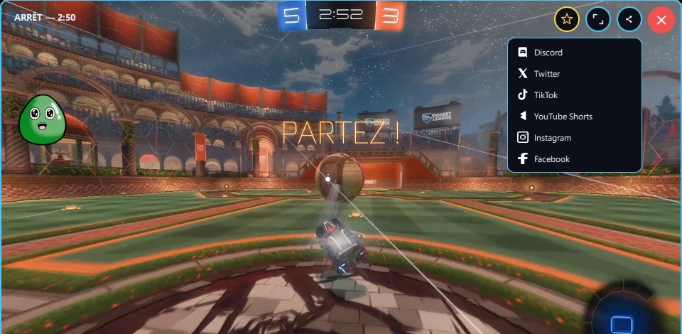 Menu de partage d'un replay depuis la galerie, vers les réseaux sociaux